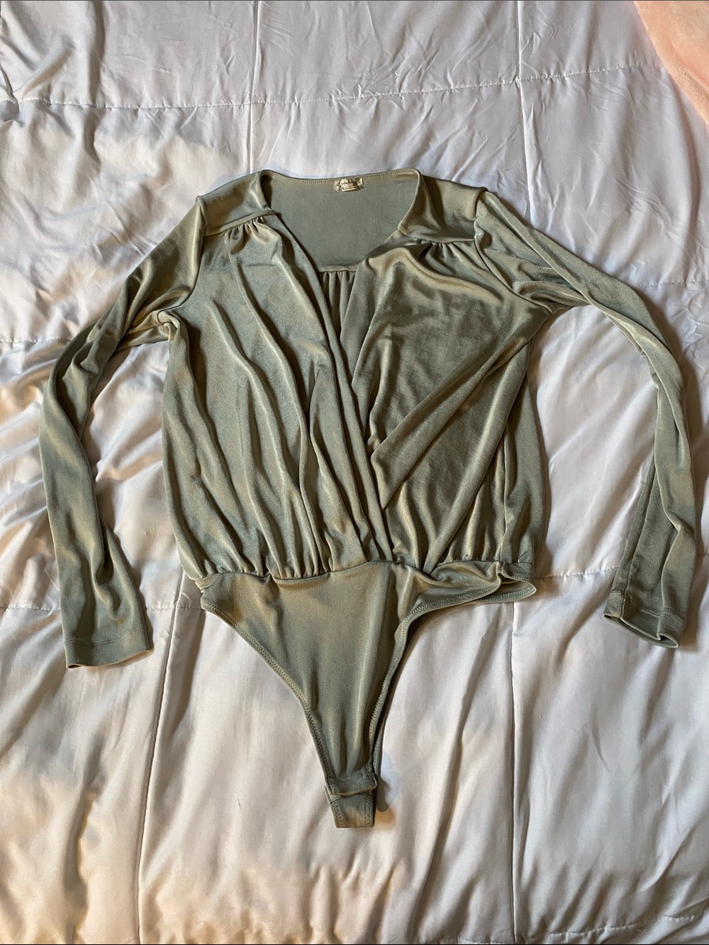Free People Olive Green Long Sleeve Bodysuit